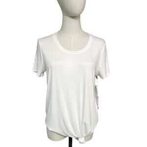 1.STATE White Ribbed Knit Tee Knot Hem Short Sleeve Top Womens XL